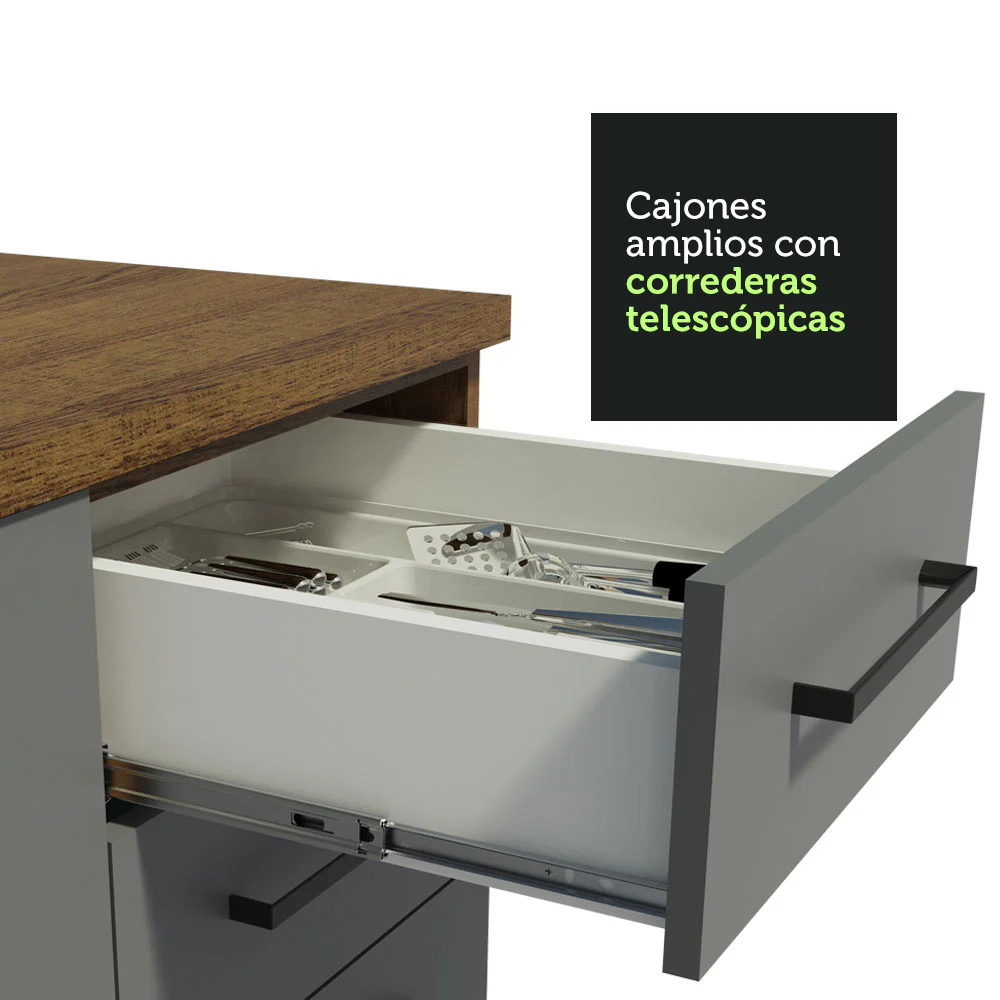 Bajo Mesada Cocina 120 cm con 1 Puerta y 2 cajones (Con Mesada) Marrón/Gris Agata Madesa - Image 4