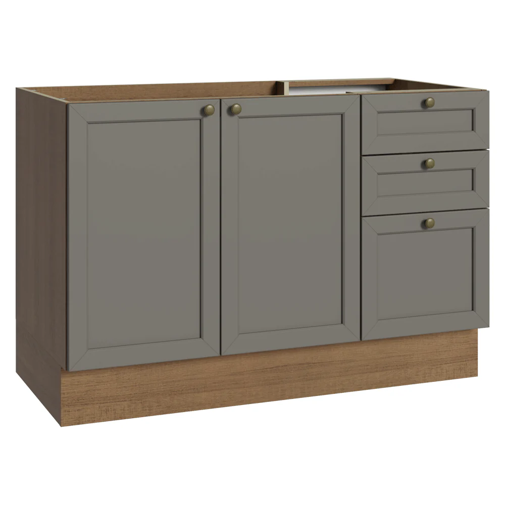 Bajo Mesada para Bacha 120 cm 2 Puertas 3 Cajones (Sin Mesada) Marrón/Gris Vik Madesa