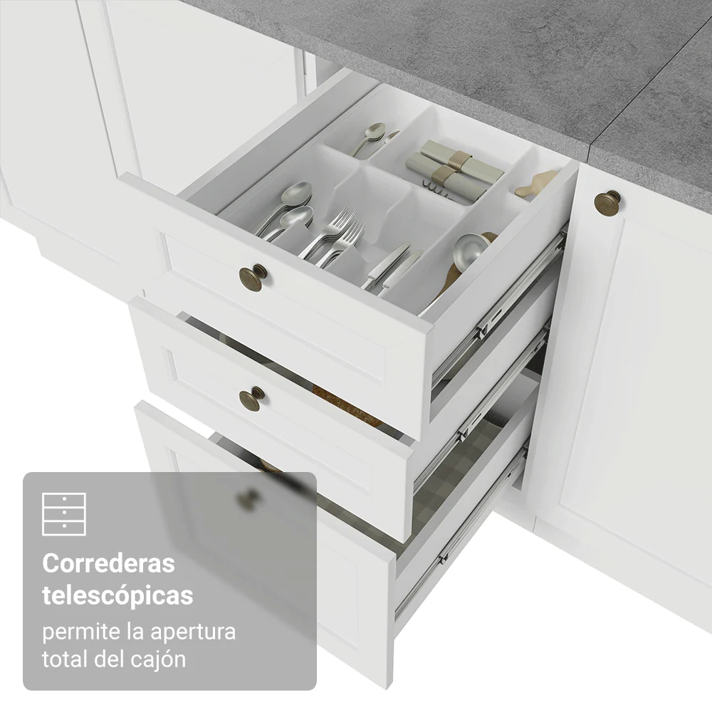 Bajo Mesada Cocina 120 x 60 cm 2 Puertas 3 Cajones (Sin Mesada) Blanco Vik Madesa - Image 7