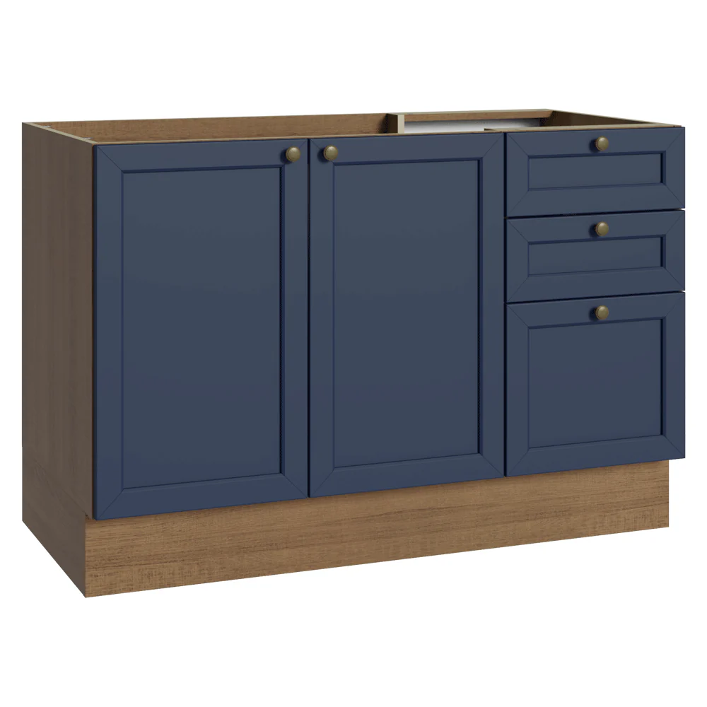 Bajo Mesada Cocina 120 x 60 cm 2 Puertas 3 Cajones (Sin Mesada) Marrón/Azul Vik Madesa