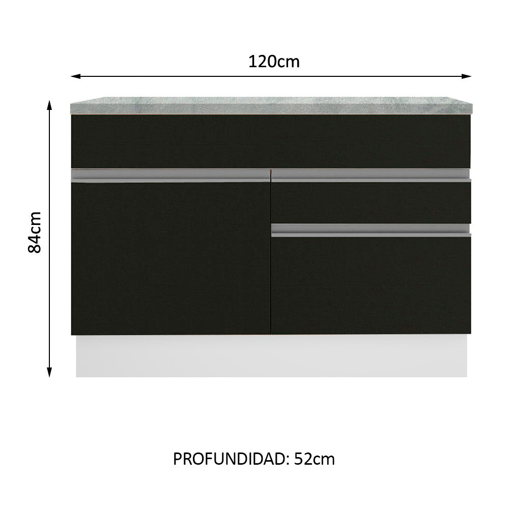 Bajo Mesada Cocina 120 cm 1 Puerta 2 Cajones (Con Mesada) Blanco/Negro Glamy Madesa - Image 3