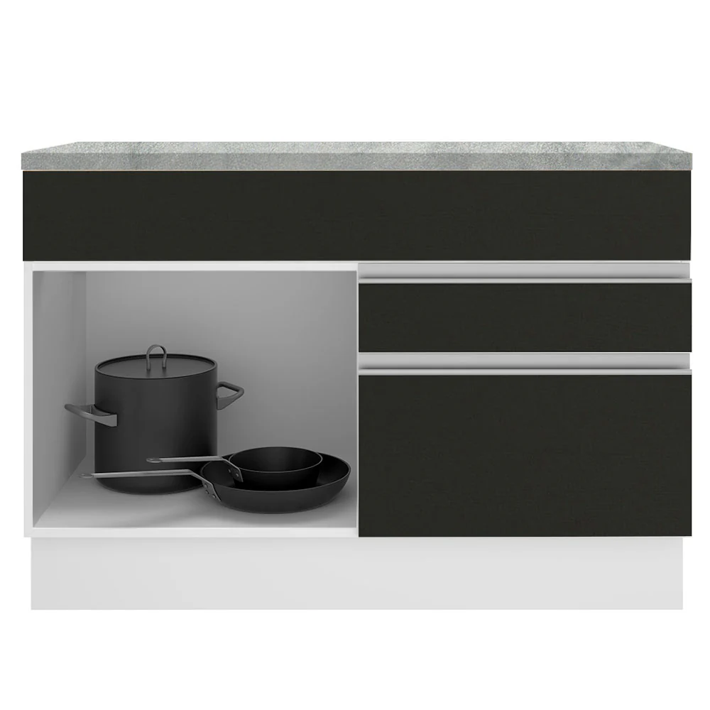 Bajo Mesada Cocina 120 cm 1 Puerta 2 Cajones (Con Mesada) Blanco/Negro Glamy Madesa - Image 4