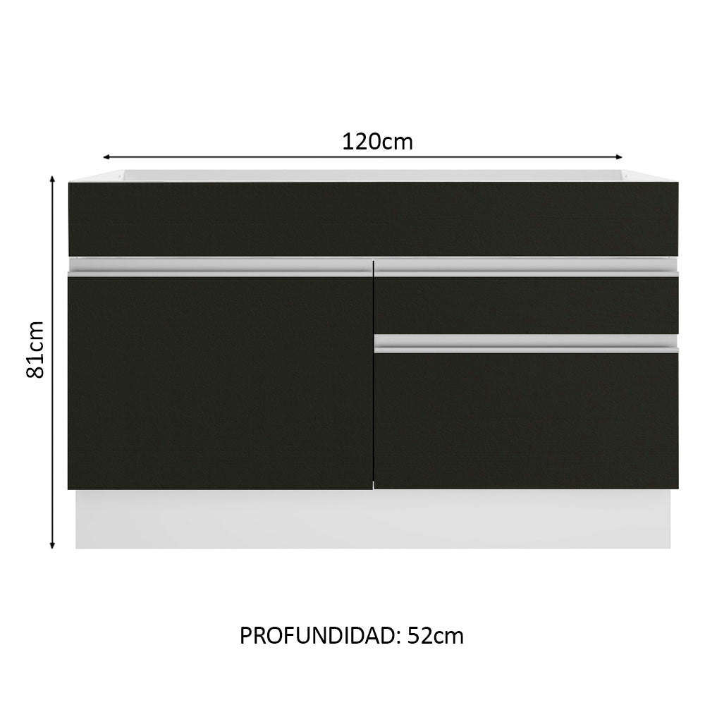 Bajo Mesada para Bacha 120 cm 1 Puerta 2 Cajones Blanco/Negro (Sin Mesada y Bacha) Glamy Madesa - Image 2
