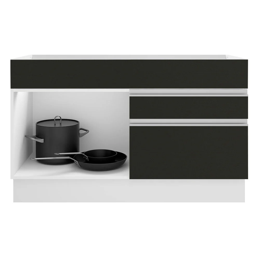 Bajo Mesada para Bacha 120 cm 1 Puerta 2 Cajones Blanco/Negro (Sin Mesada y Bacha) Glamy Madesa - Image 3
