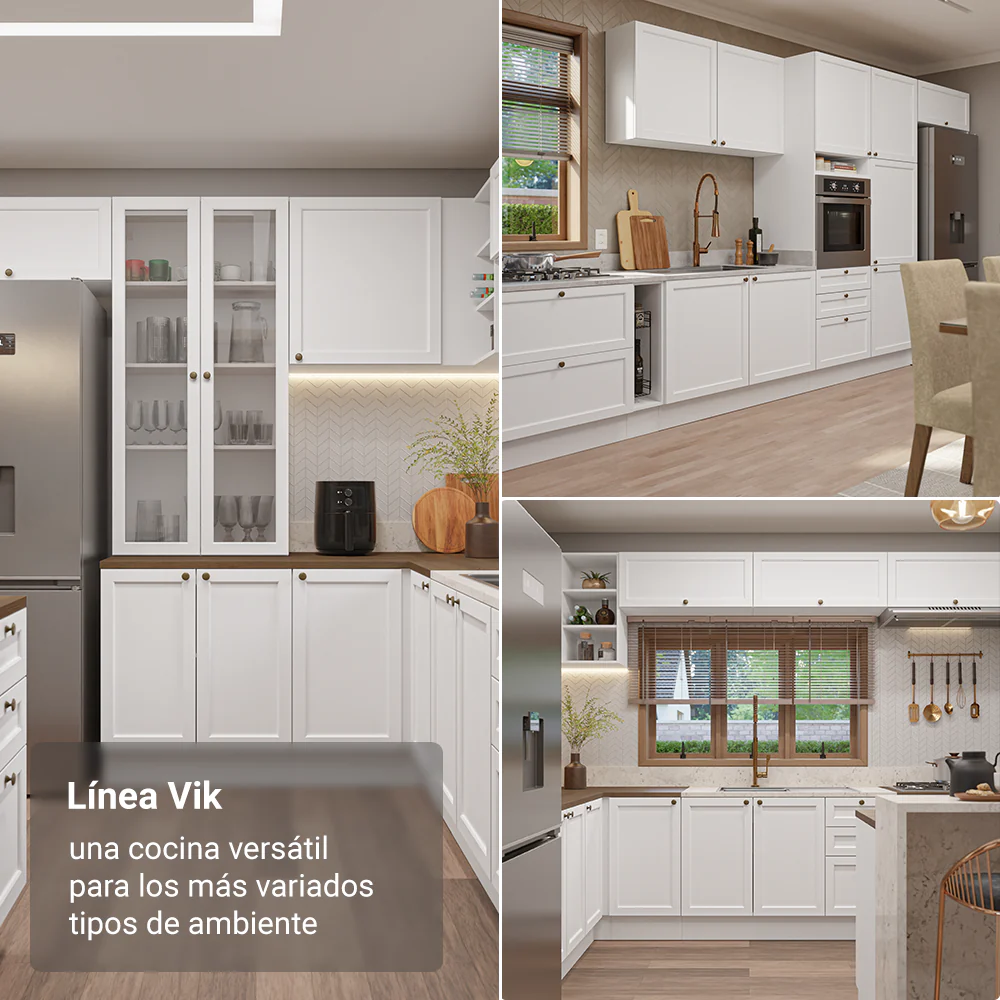 Bajo Mesada Cocina 120 cm 2 Puertas 3 Cajones (Con Mesada) Blanco/Marrón Vik Madesa - Image 4