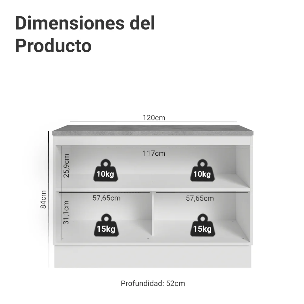 Bajo Mesada de Cocina 120 cm 2 Puertas ( Con Mesada) Blanco Vik Madesa - Image 2