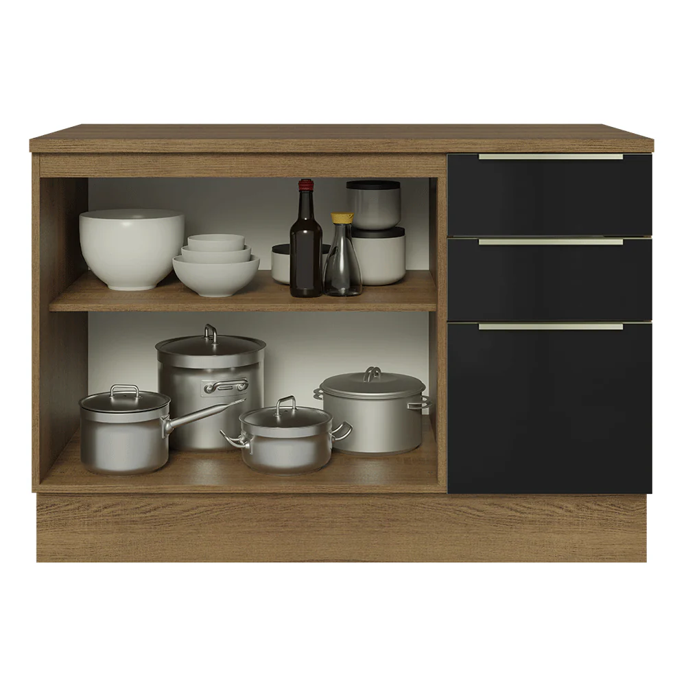 Bajo Mesada de Cocina 120 cm 2 Puetas 3 Cajones (Con Mesada) Marrón/Negro Lux Madesa - Image 4