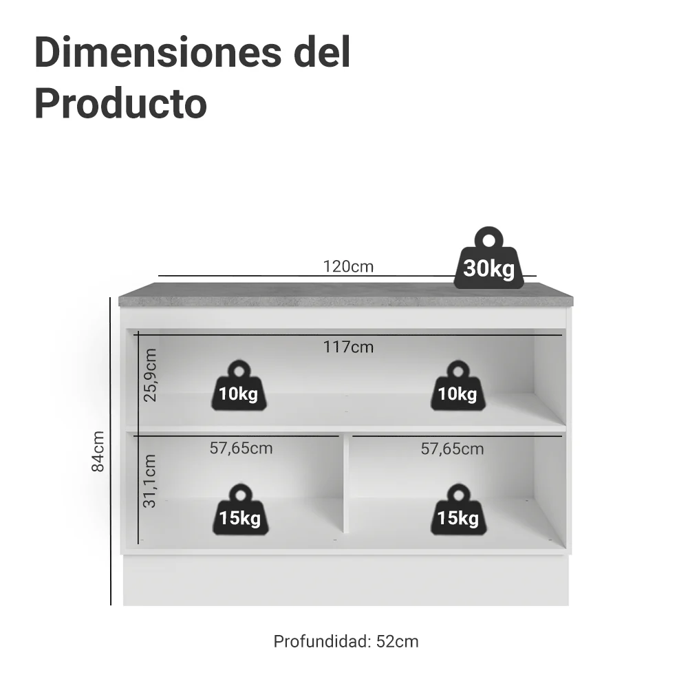 Bajo Mesada de Cocina 120 cm 2 Puetas Blanco/Gris Lux Madesa - Image 2