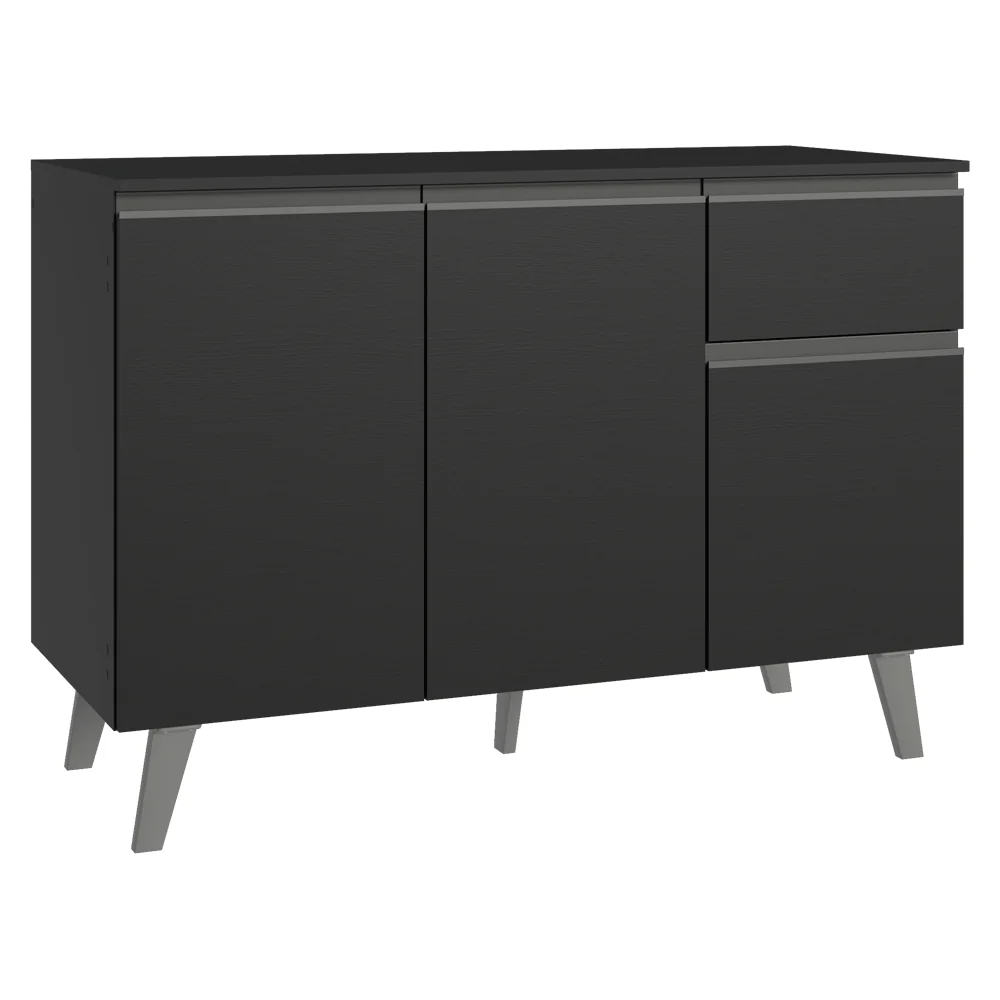 Bajo Mesada de Cocina 120 cm 3 Puertas 1 Cajón con Patas Negro Nice Madesa