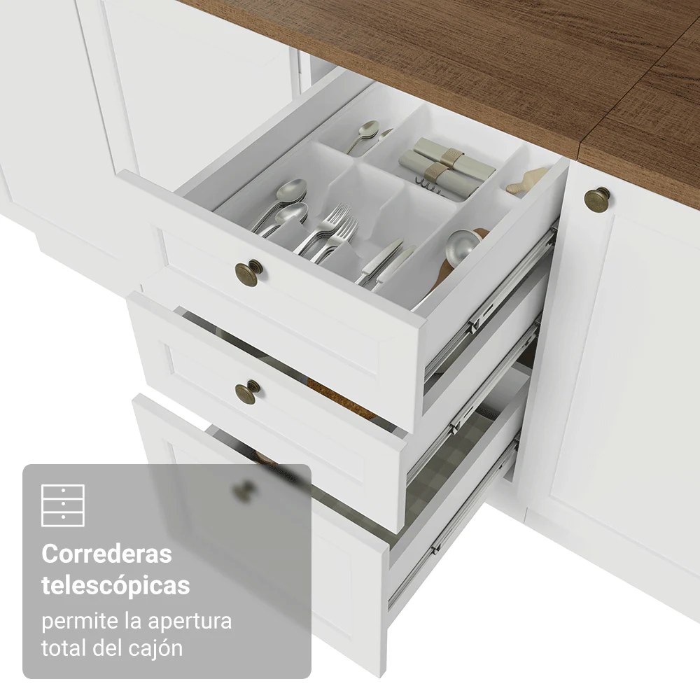 Bajo Mesada Cocina 120 x 60 cm 2 Puertas 3 Cajones (con Mesada) Blanco/Marrón Vik Madesa - Image 7