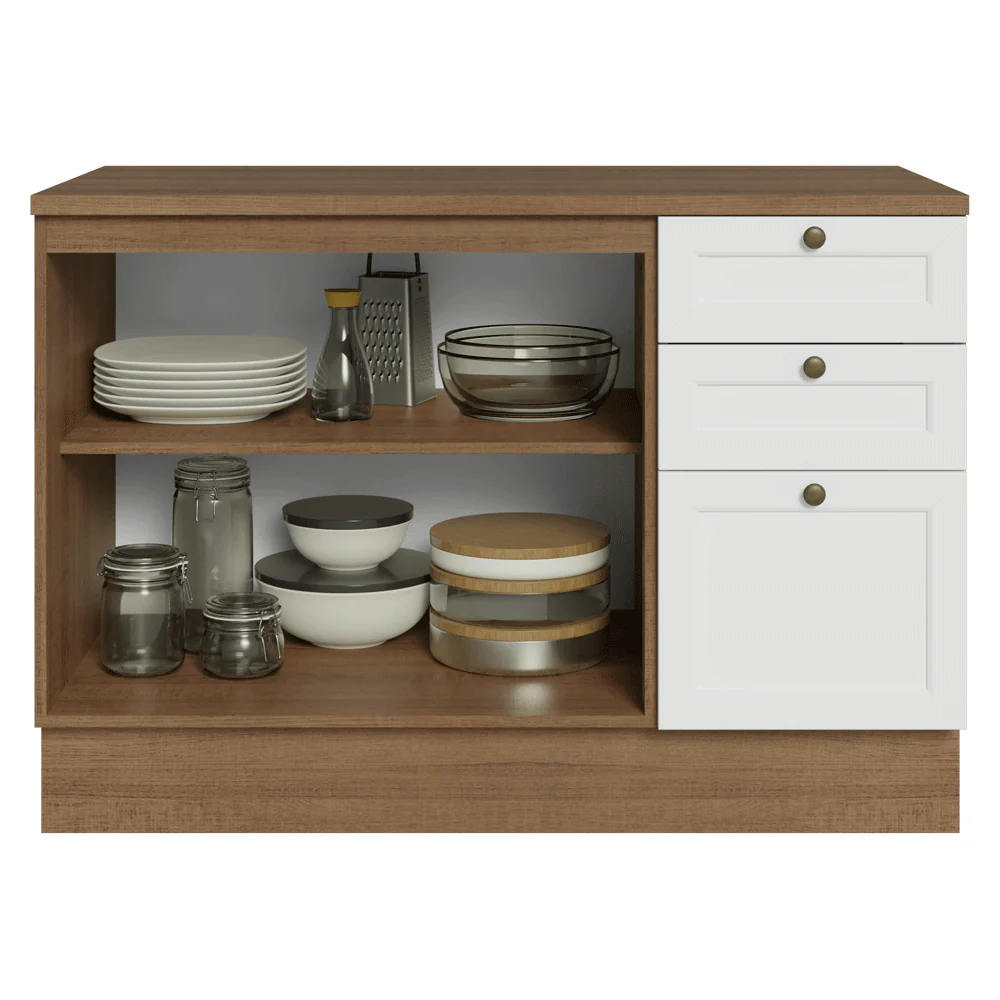 Bajo Mesada Cocina 120 x 60 cm 2 Puertas 3 Cajones (con Mesada) Marrón/Blanco Vik Madesa - Image 4