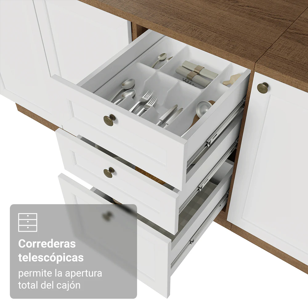 Bajo Mesada Cocina 120 x 60 cm 2 Puertas 3 Cajones (con Mesada) Marrón/Blanco Vik Madesa - Image 7