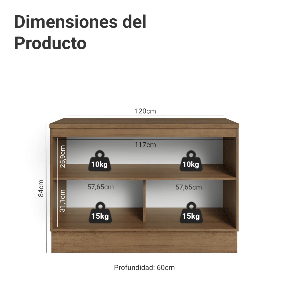 Bajo Mesada Cocina 120 x 60 cm 2 Puertas (con Mesada) Marrón/Azul Vik Madesa - Image 2