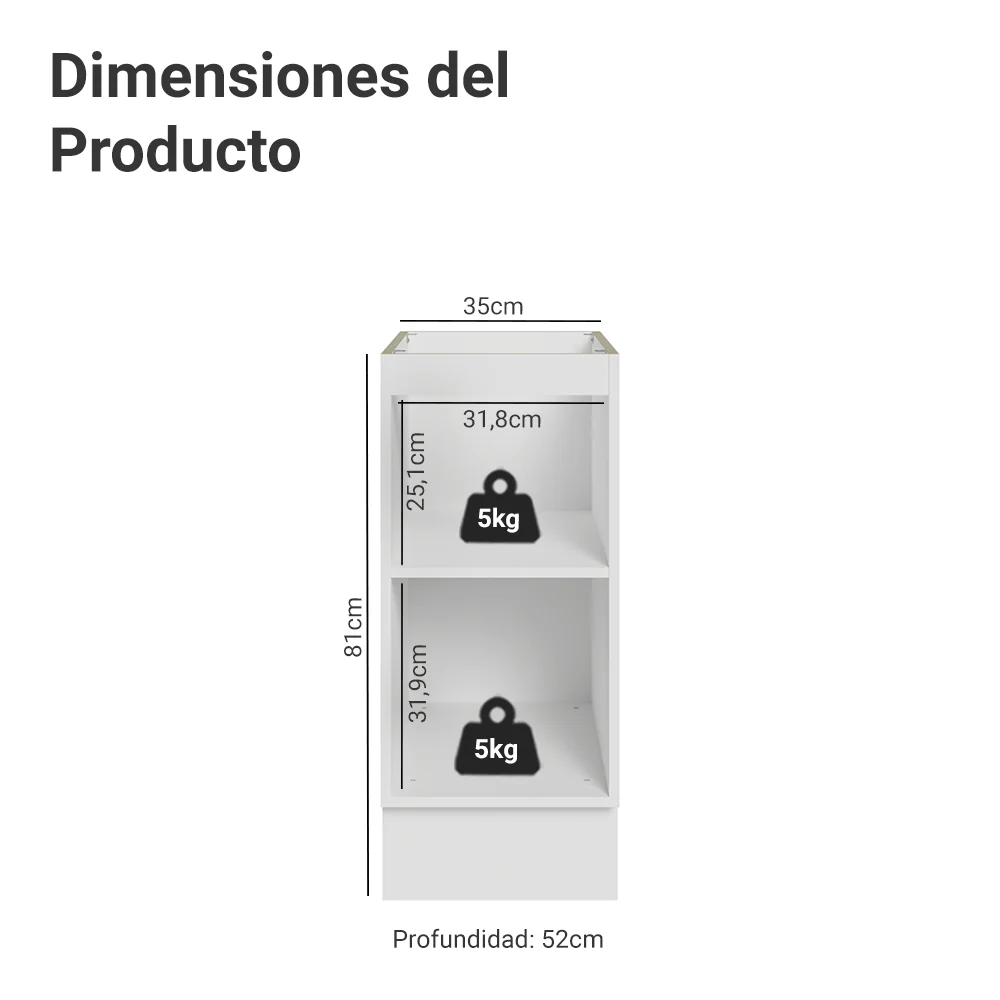 Bajo Mesada de Cocina 35 cm 1 Puerta (Sin Mesada) Blanco/Gris Lux Madesa - Image 2