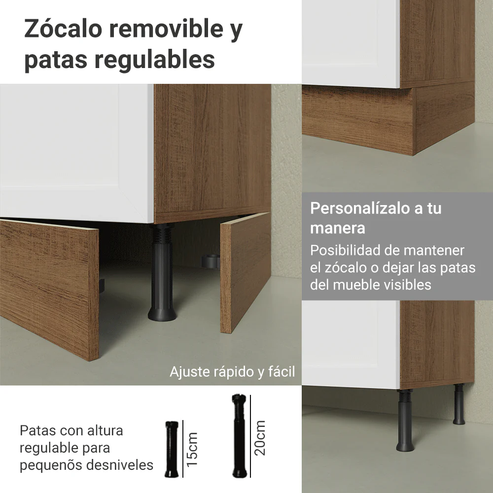 Bajo Mesada de Cocina 35 x 60 cm 1 Puerta (con Mesada) Marrón/Blanco Vik Madesa - Image 9
