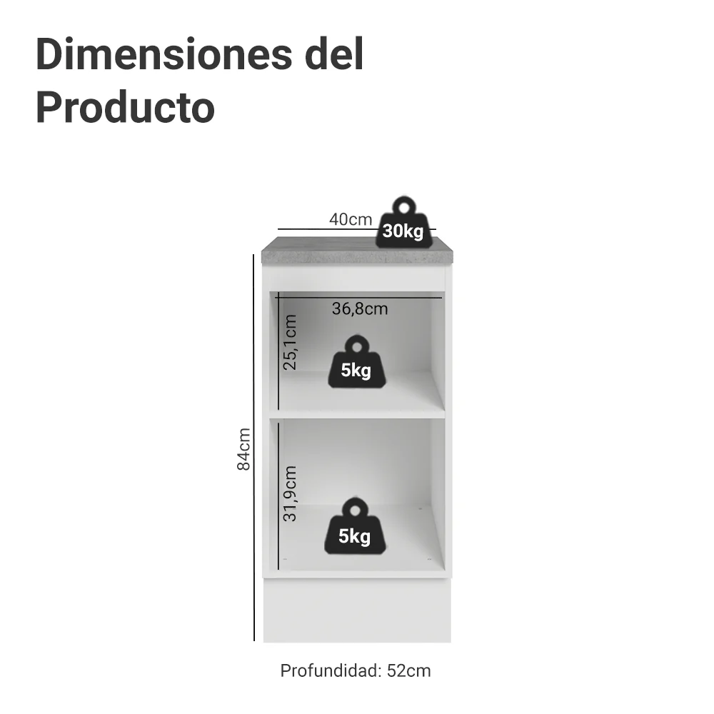 Bajo Mesada de Cocina 40 cm 1 Puerta Blanco/Gris Lux Madesa - Image 2