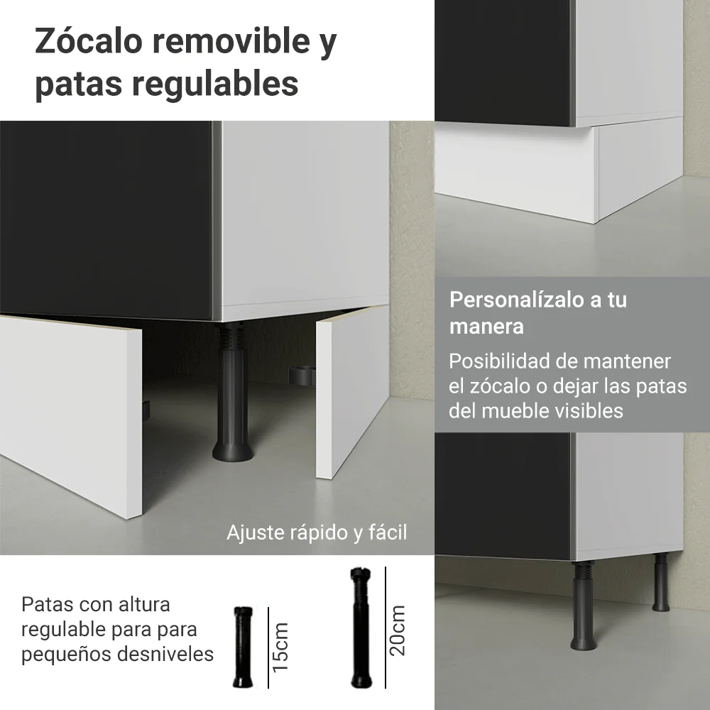 Bajo Mesada de Cocina 40 cm 1 Puerta Blanco/Negro Lux Madesa - Image 8
