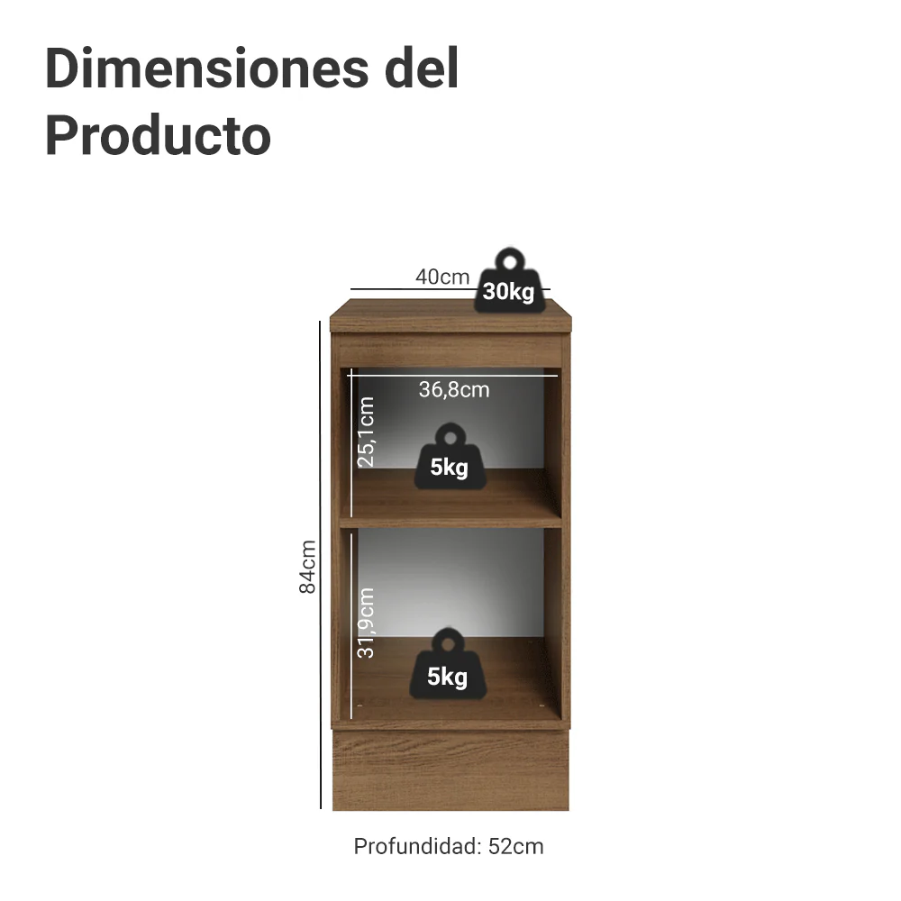 Bajo Mesada de Cocina 40 cm 1 Puerta Marrón/Blanco Vik Madesa - Image 2