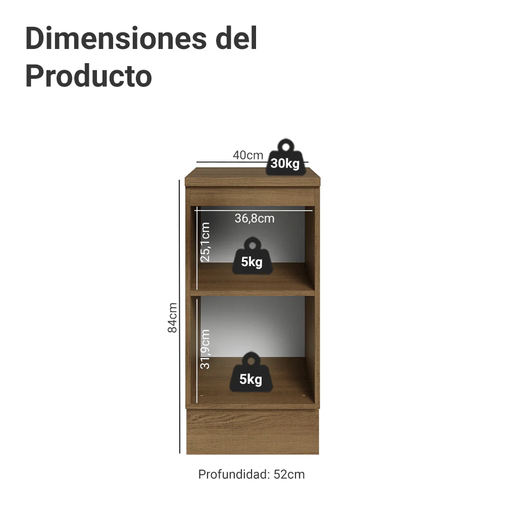 Bajo Mesada de Cocina 40 cm 1 Puerta Marrón/Gris Lux Madesa - Image 2