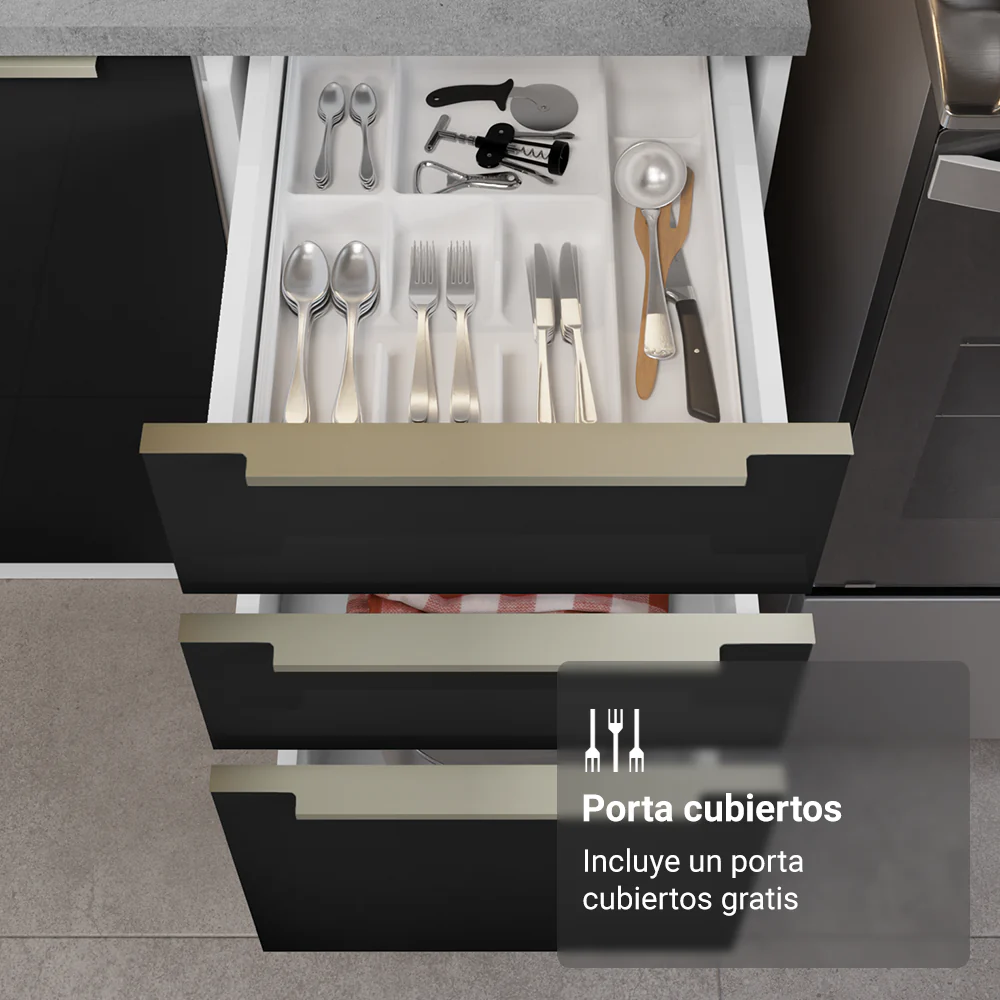 Bajo Mesada de Cocina 40 cm 3 Cajones Blanco/Negro Lux Madesa - Image 5