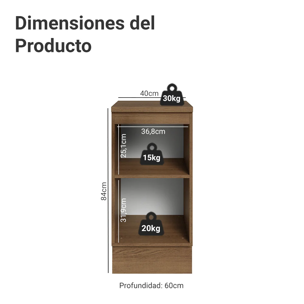 Bajo Mesada de Cocina 40 x 60 cm 1 Puerta (con Mesada) Marrón/Verde Vik Madesa - Image 2