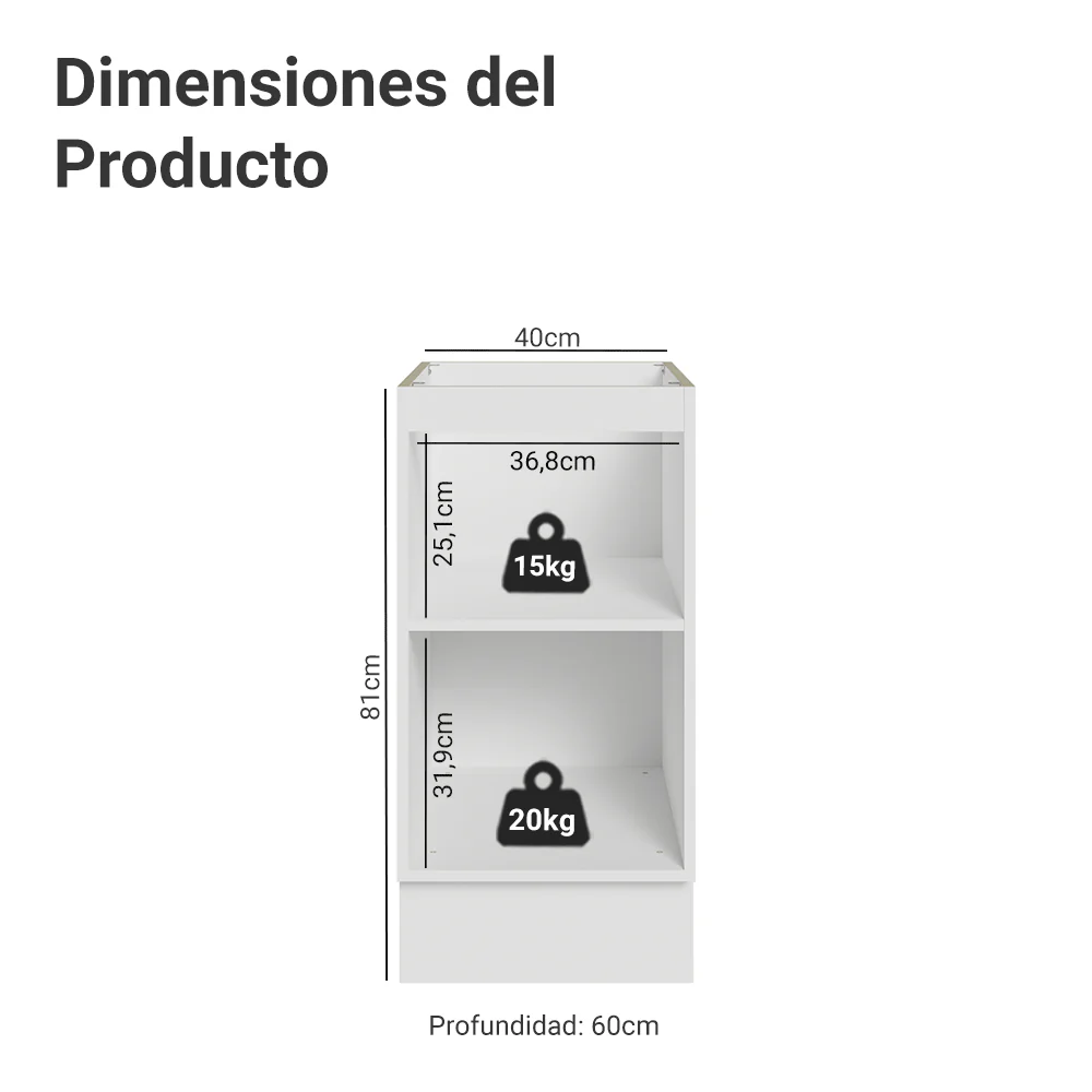 Bajo Mesada de Cocina 40 x 60 cm 1 Puerta (Sin Mesada) Blanco/Gris Vik Madesa - Image 2