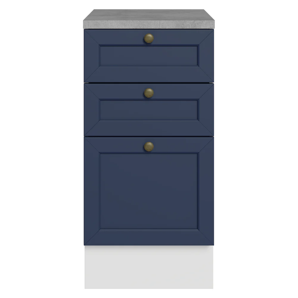 Bajo Mesada de Cocina 40 x 60 cm 3 Cajones (con Mesada) Blanco/Azul Vik Madesa - Image 4