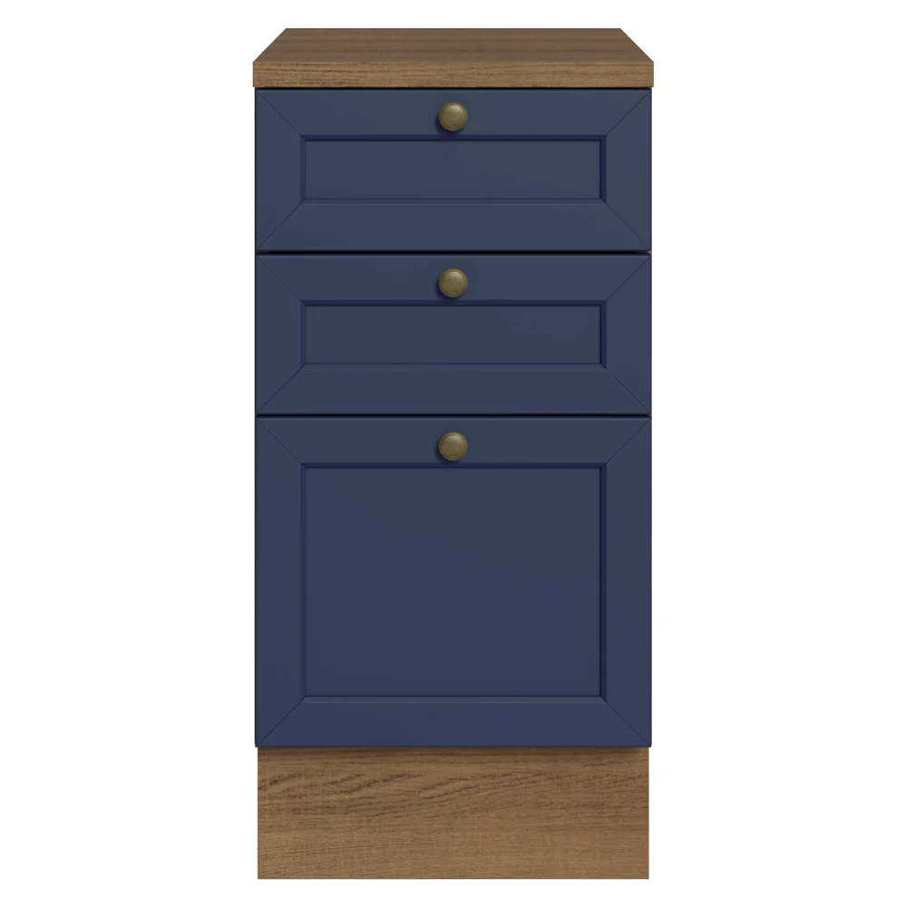 Bajo Mesada de Cocina 40 x 60 cm 3 Cajones (con Mesada) Marrón/Azul Vik Madesa - Image 4