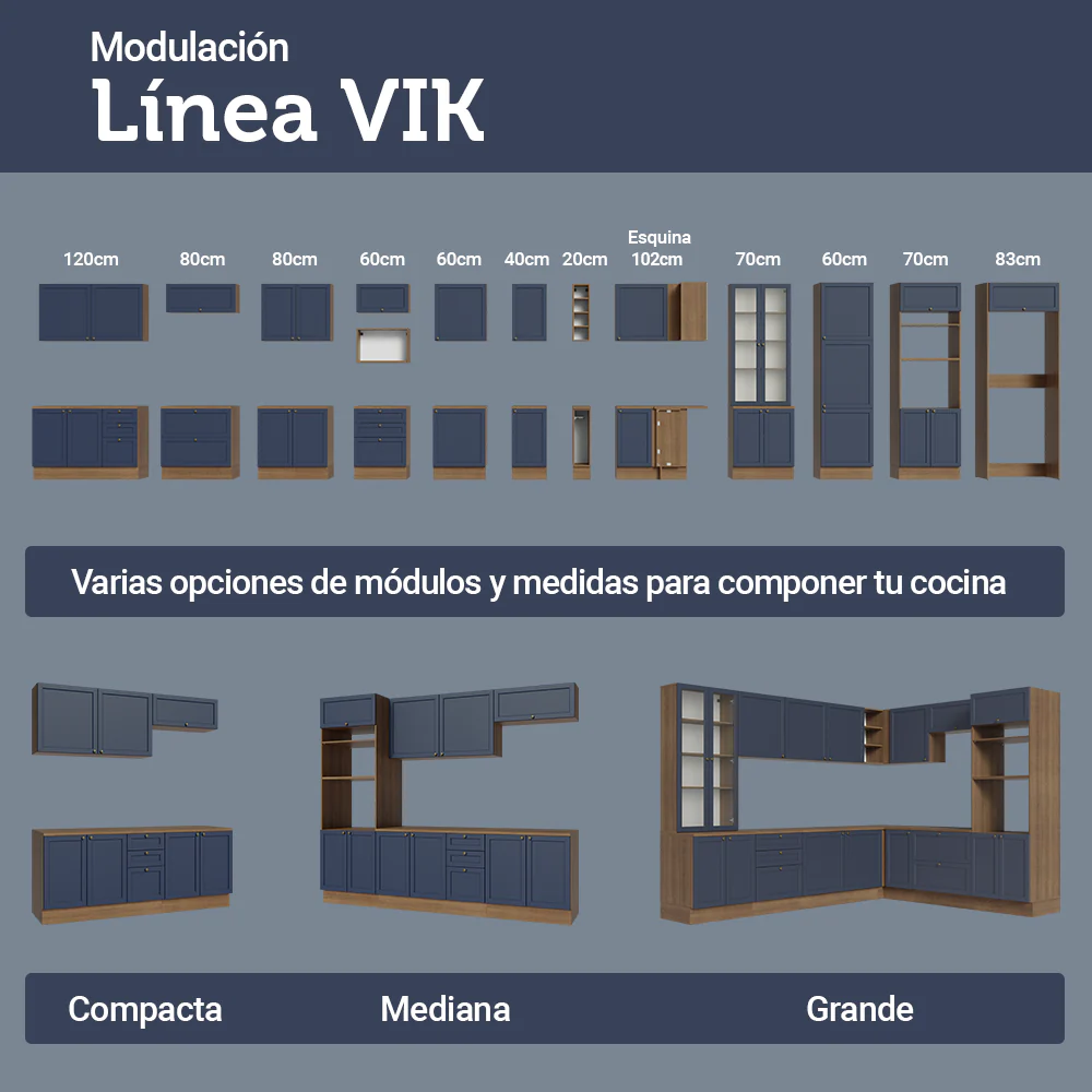 Bajo Mesada de Cocina 40 x 60 cm 3 Cajones (con Mesada) Marrón/Azul Vik Madesa - Image 9