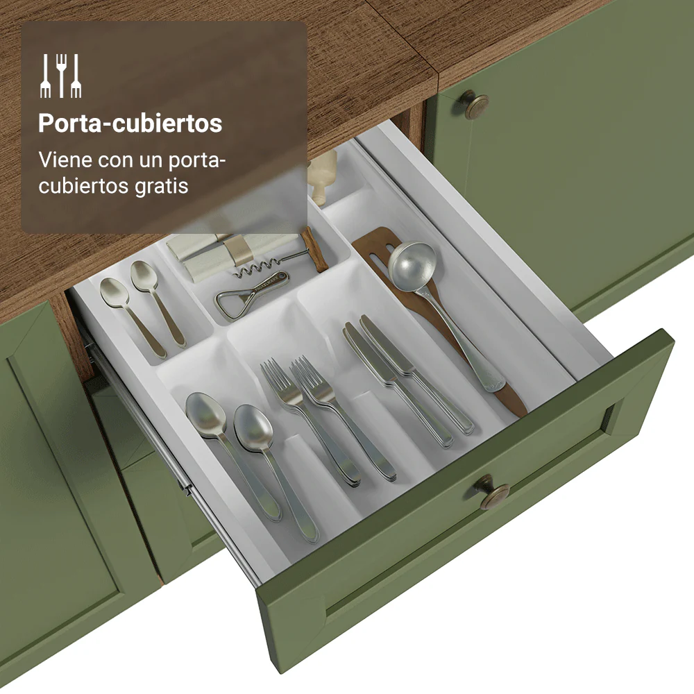 Bajo Mesada de Cocina 40 x 60 cm 3 Cajones (con Mesada) Marrón/Verde Vik Madesa - Image 8