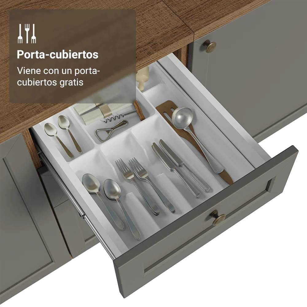 Bajo Mesada de Cocina 40 x 60 cm 3 Cajones (Sin Mesada) Marrón/Gris Vik Madesa - Image 8