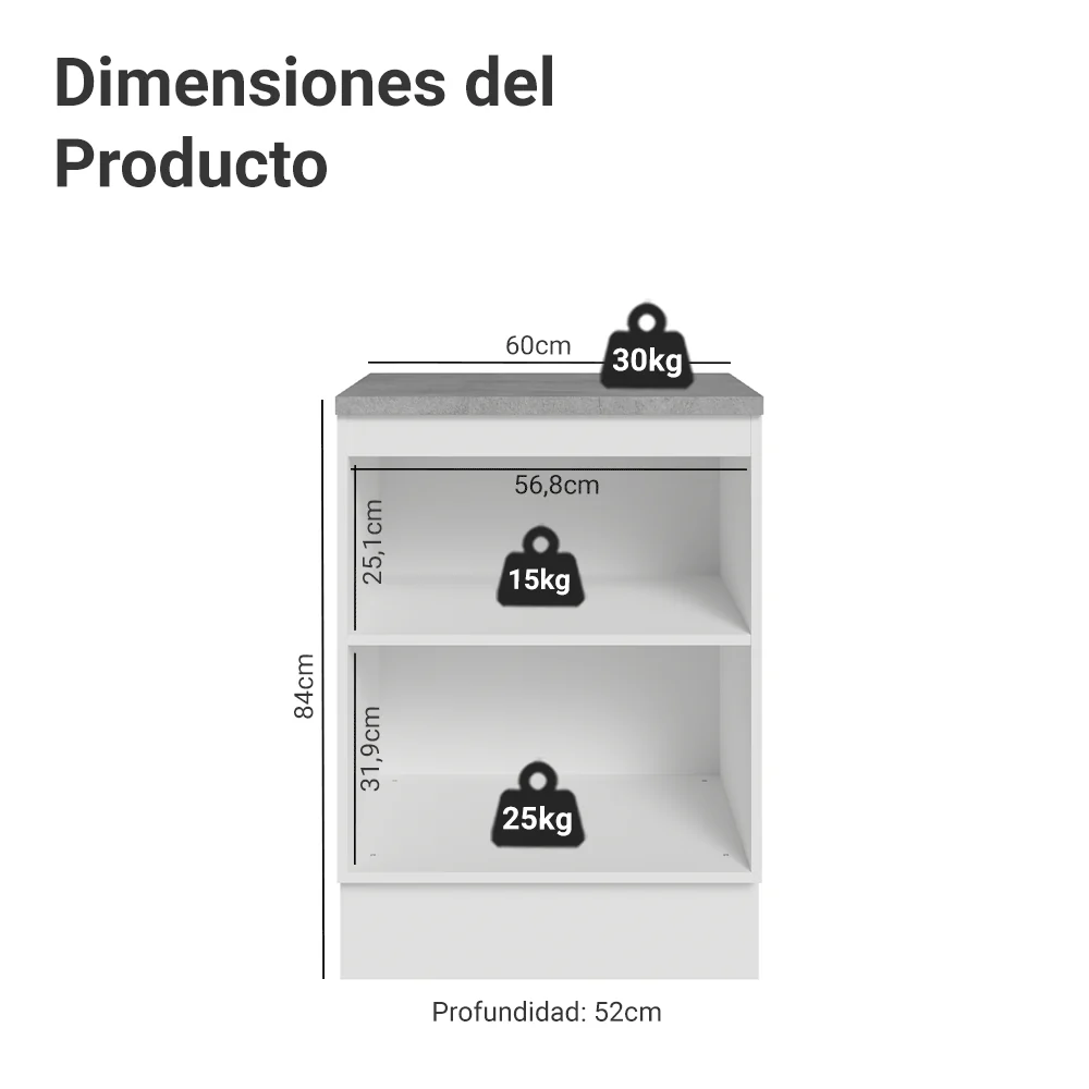 Bajo Mesada de Cocina 60 cm 1 Puerta Blanco/Verde Vik Madesa - Image 2