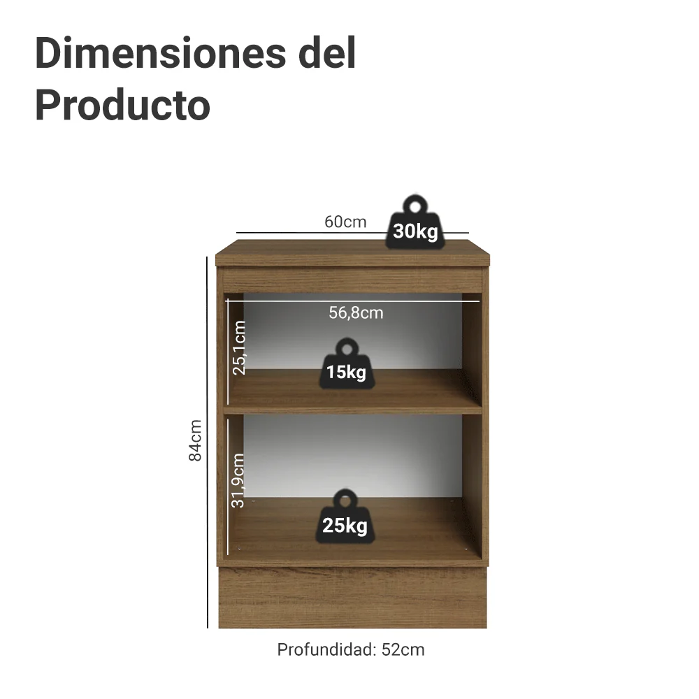 Bajo Mesada de Cocina 60 cm 1 Puerta (Con Mesada) Marrón/Negro Lux Madesa - Image 2