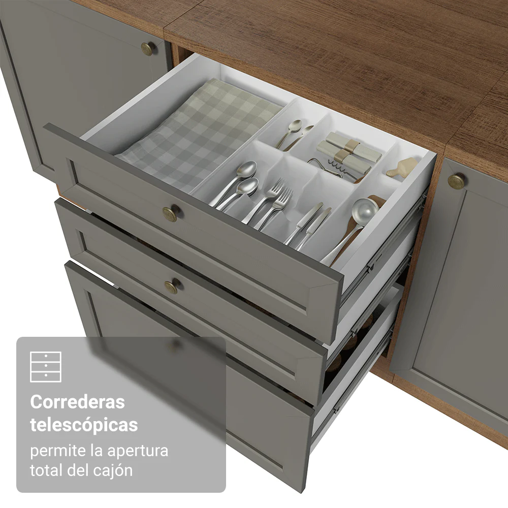 Bajo Mesada de Cocina 60 cm 3 Cajones Marrón/Gris Vik Madesa - Image 7