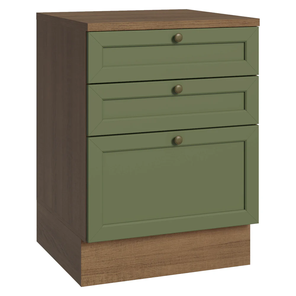 Bajo Mesada de Cocina 60 cm 3 Cajones Marrón/Verde Vik Madesa