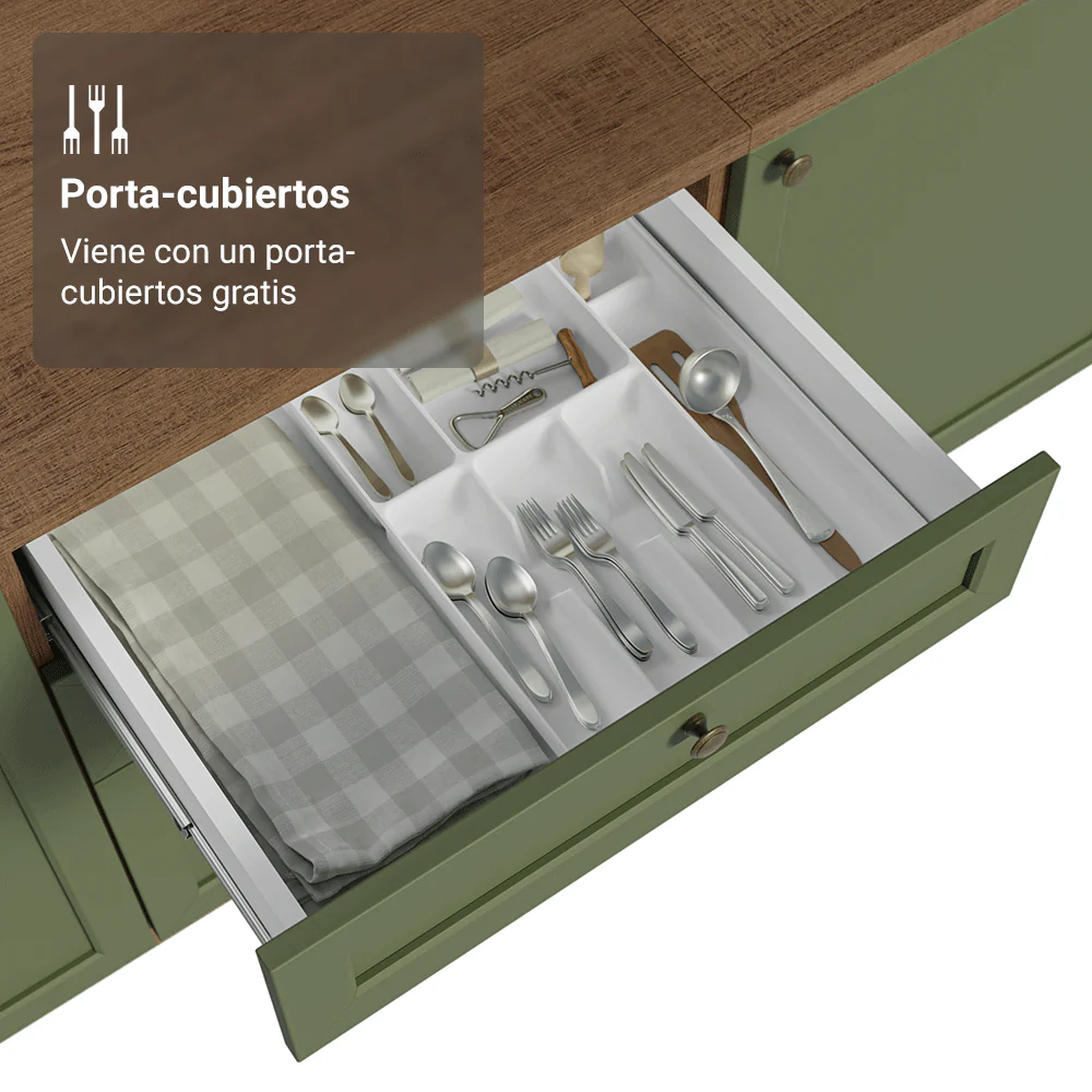 Bajo Mesada de Cocina 60 cm 3 Cajones Marrón/Verde Vik Madesa - Image 9