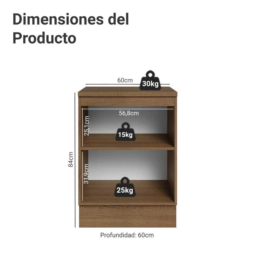 Bajo Mesada de Cocina 60 x 60 cm 1 Puerta (con Mesada) Marrón/Azul Vik Madesa - Image 2