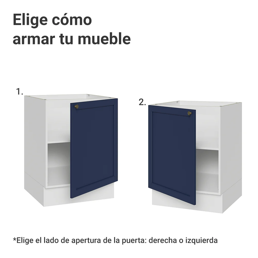 Bajo Mesada de Cocina 60 x 60 cm 1 Puerta (Sin Mesada) Blanco/Azul Vik Madesa - Image 4