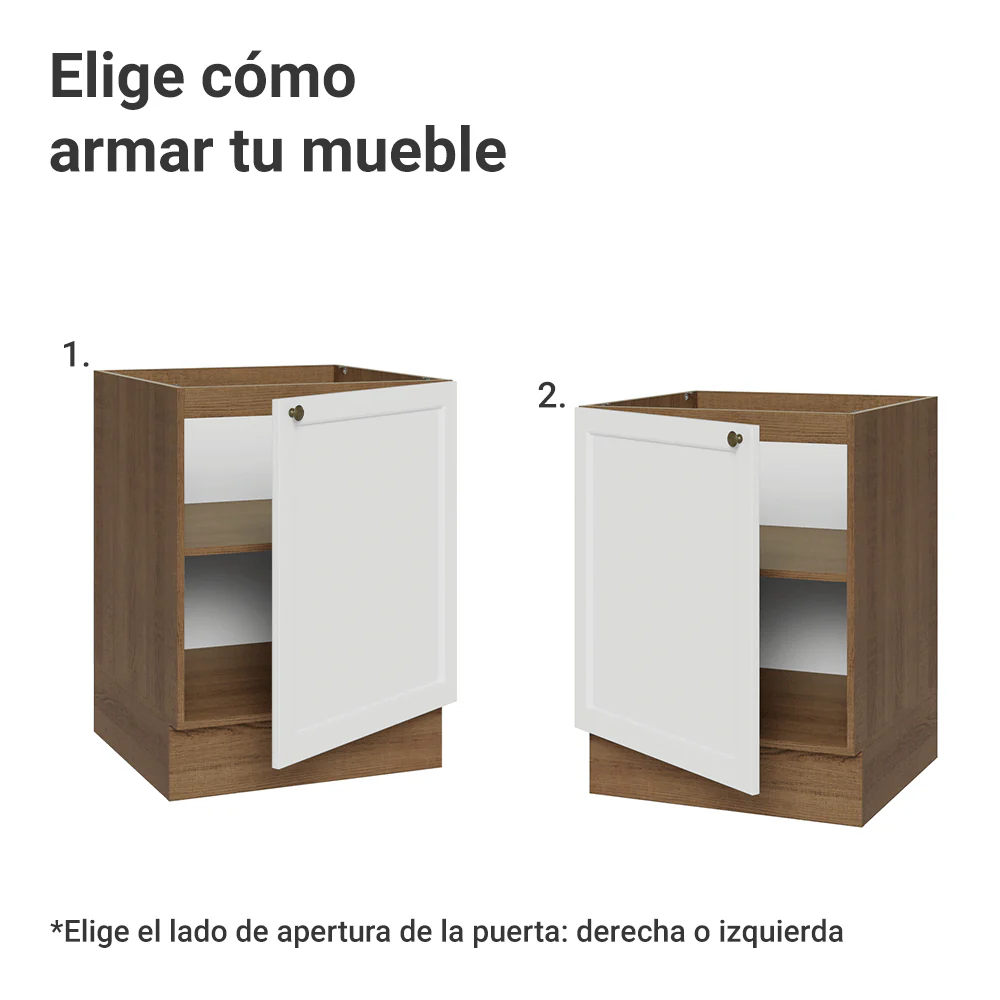 Bajo Mesada de Cocina 60 x 60 cm 1 Puerta (Sin Mesada) Marrón/Blanco Vik Madesa - Image 4
