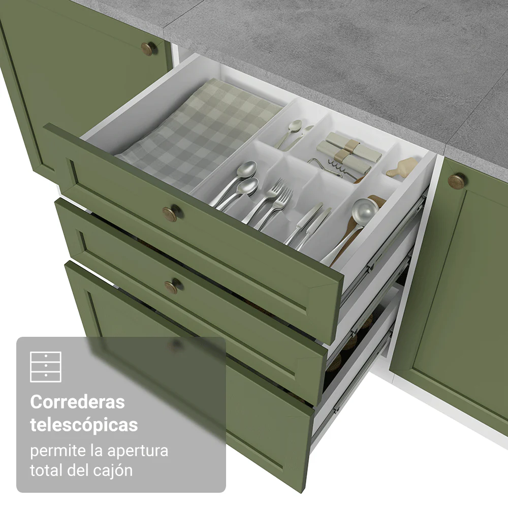 Bajo Mesada de Cocina 60 x 60 cm 3 Cajones (Sin Mesada) Blanco/Verde Vik Madesa - Image 7