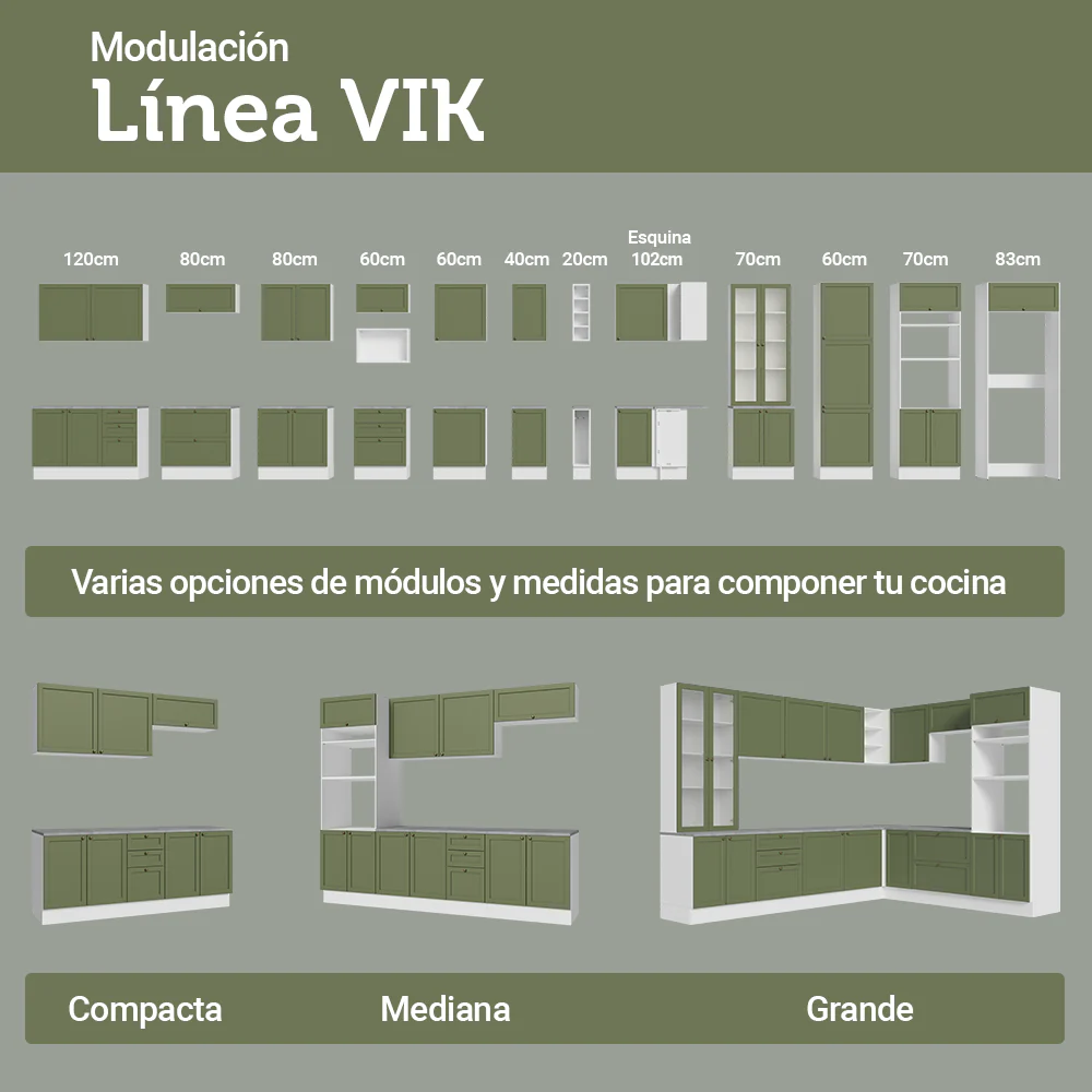 Bajo Mesada de Cocina 60 x 60 cm 3 Cajones (Sin Mesada) Blanco/Verde Vik Madesa - Image 9