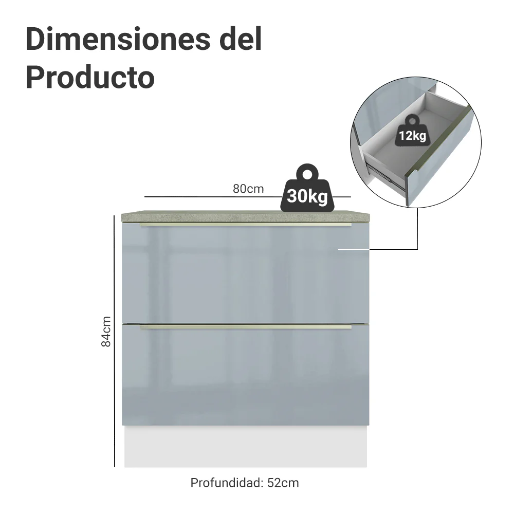 Bajo Mesada de Cocina 80 cm 2 Cajones Blanco/Gris Lux Madesa - Image 2