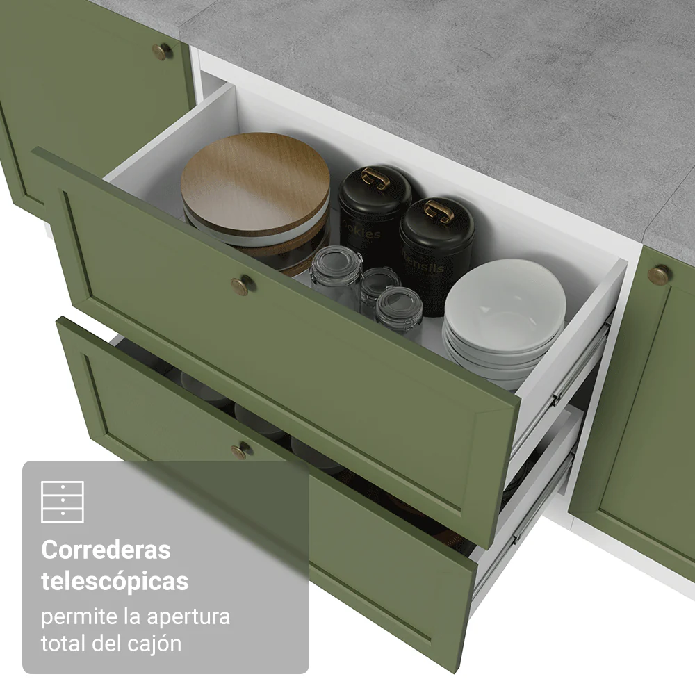 Bajo Mesada de Cocina 80 cm 2 Cajones Blanco/Verde Vik Madesa - Image 6