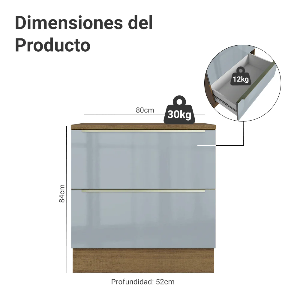 Bajo Mesada de Cocina 80 cm 2 Cajones (Con Mesada) Marrón/Gris Lux Madesa - Image 2