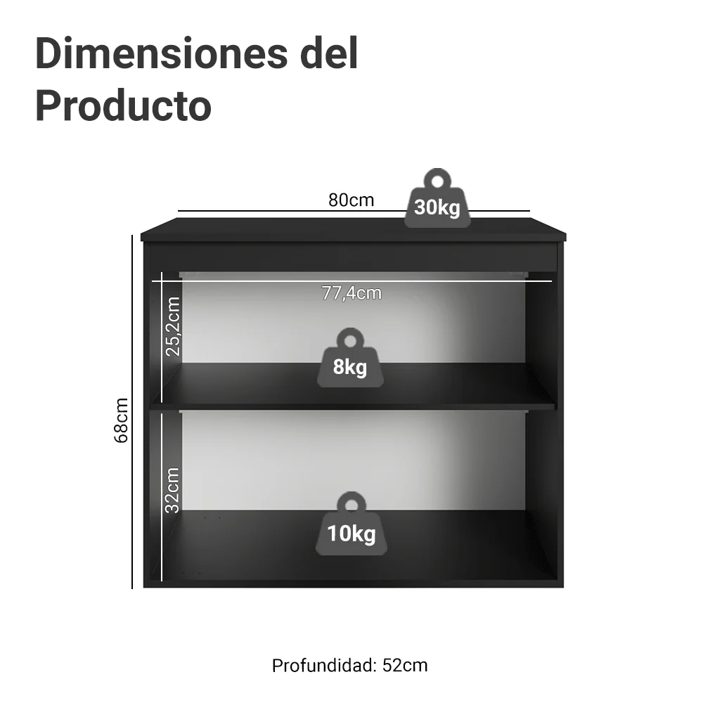 Bajo Mesada de Cocina 80 cm 2 Puertas Flotante Negro Nice Madesa - Image 2
