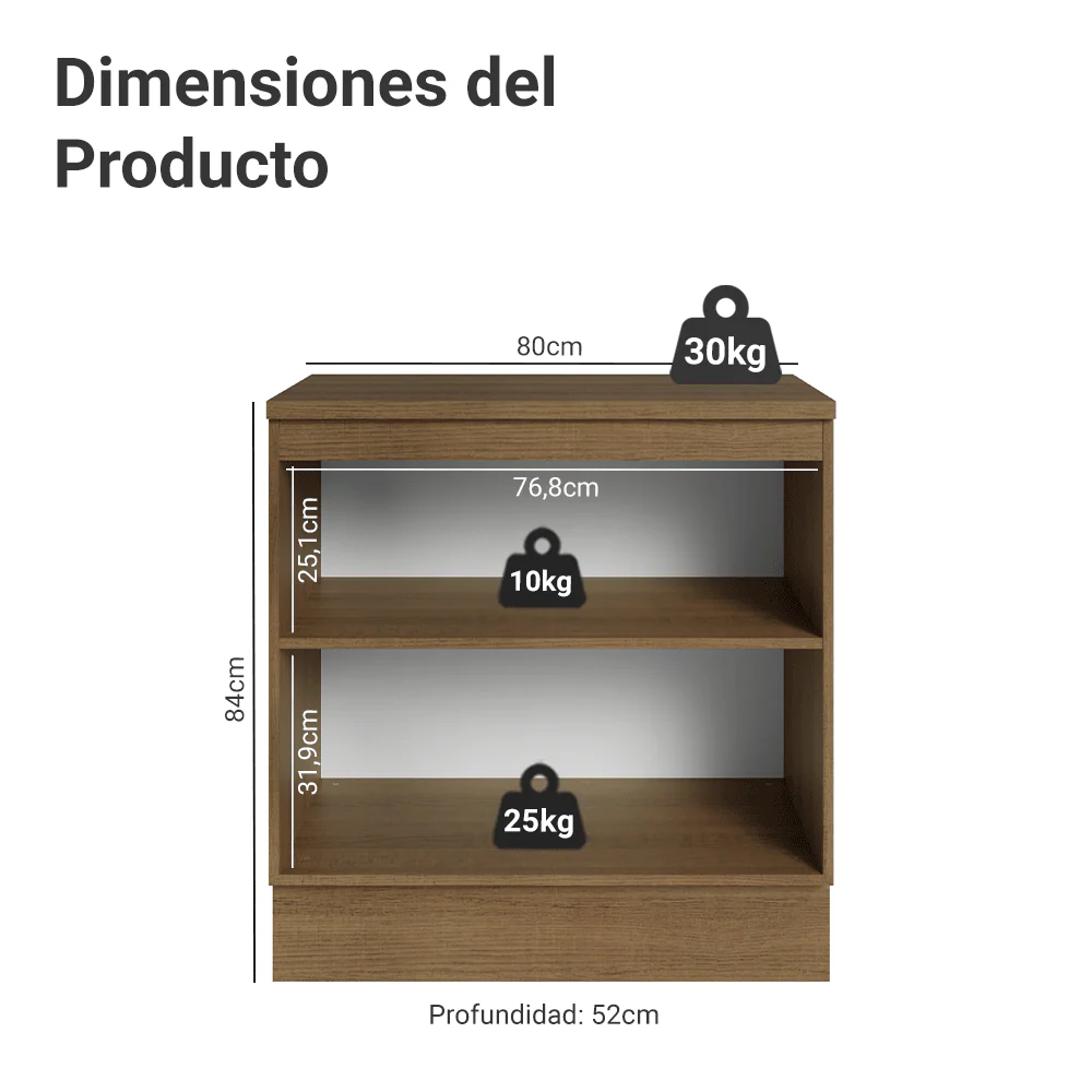 Bajo Mesada de Cocina 80 cm 2 Puetas Marrón/Gris Lux Madesa - Image 2