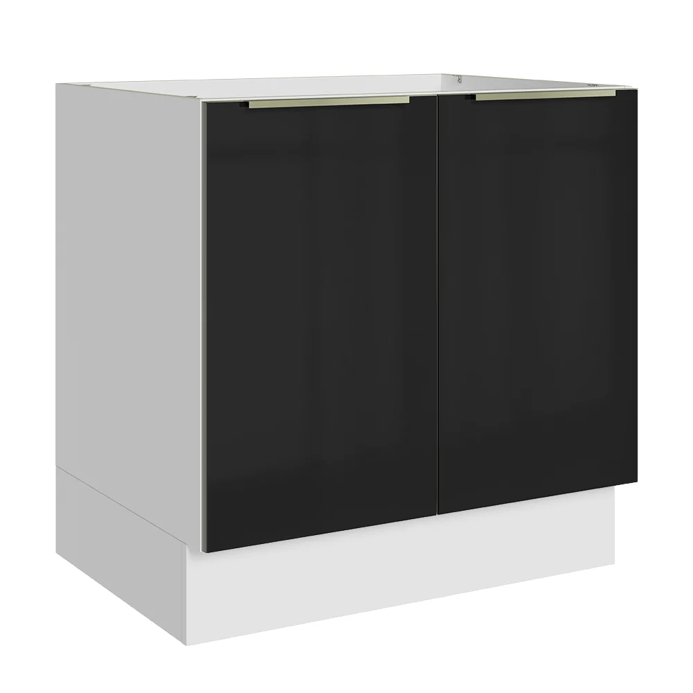 Bajo Mesada de Cocina 80 cm 2 Puetas (Sin Mesada) Blanco/Negro Lux Madesa