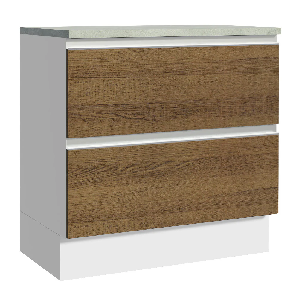 Bajo Mesada de Cocina 80 x 60 cm 2 Cajones (Con Mesada) Blanco/Marrón Glamy Madesa