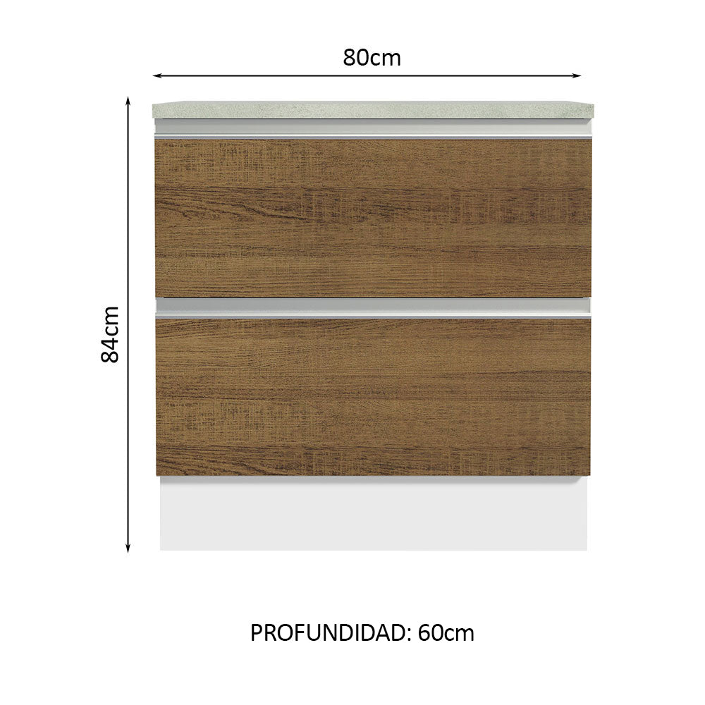 Bajo Mesada de Cocina 80 x 60 cm 2 Cajones (Con Mesada) Blanco/Marrón Glamy Madesa - Image 2