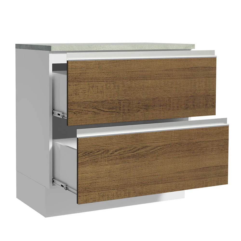 Bajo Mesada de Cocina 80 x 60 cm 2 Cajones (Con Mesada) Blanco/Marrón Glamy Madesa - Image 6
